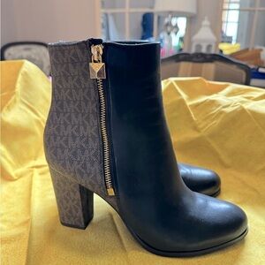 Micheal Kors Black and Brown Ankle Boots with Gold Zipper
